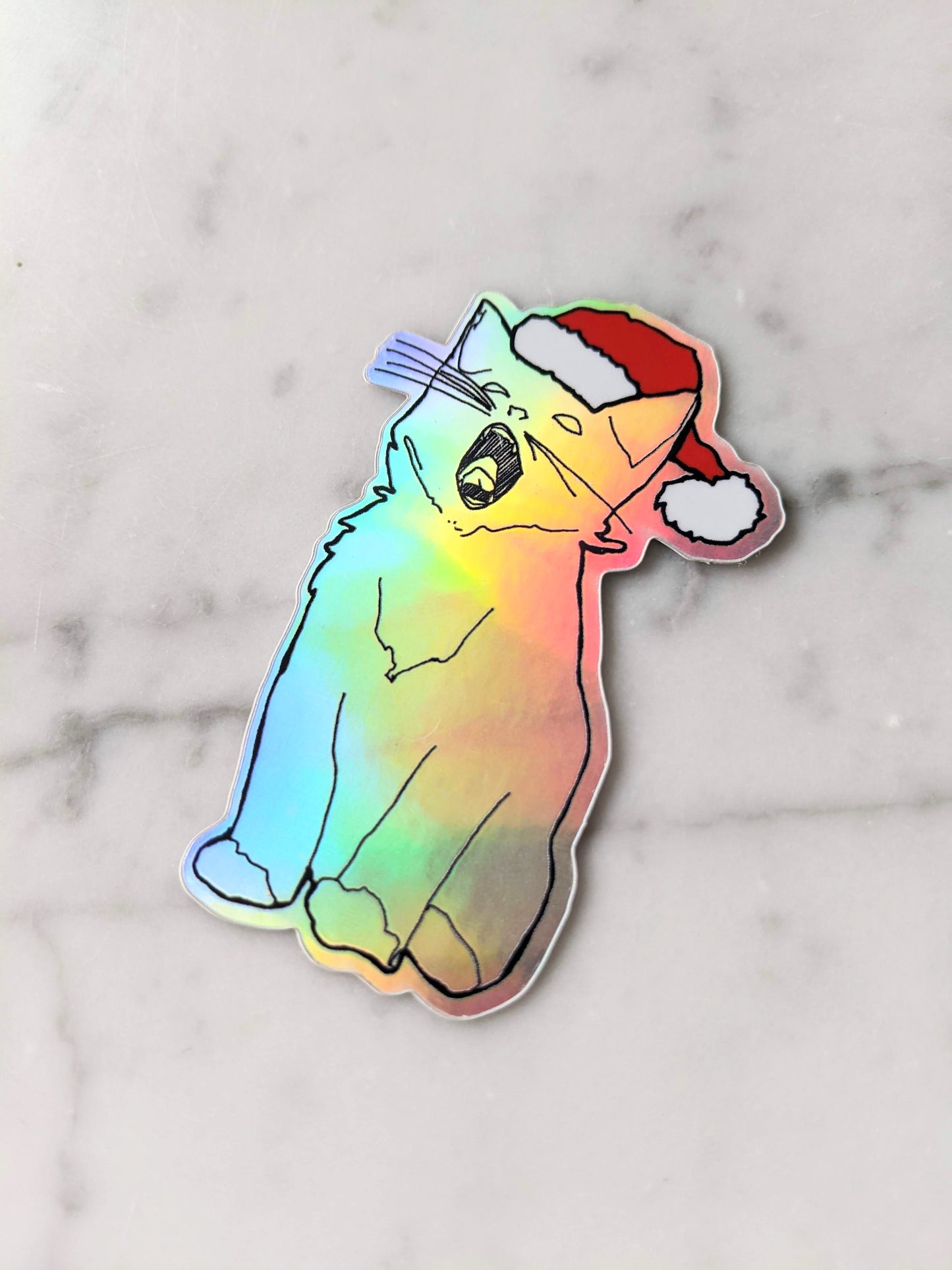 Holographic Yawning Christmas Kitten Sticker
