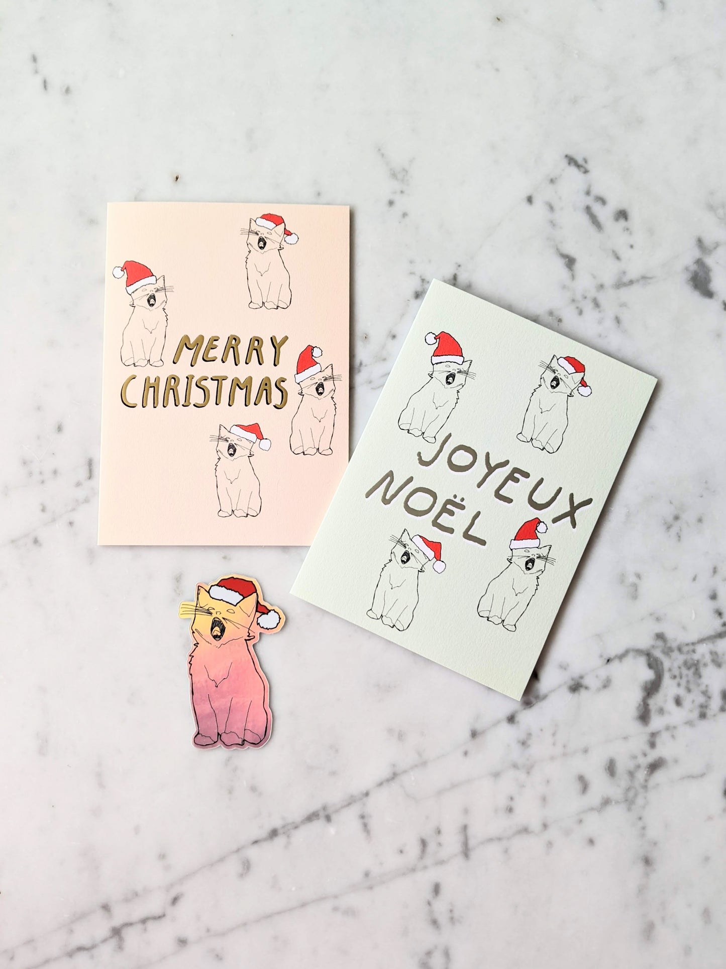 Holographic Yawning Christmas Kitten Sticker
