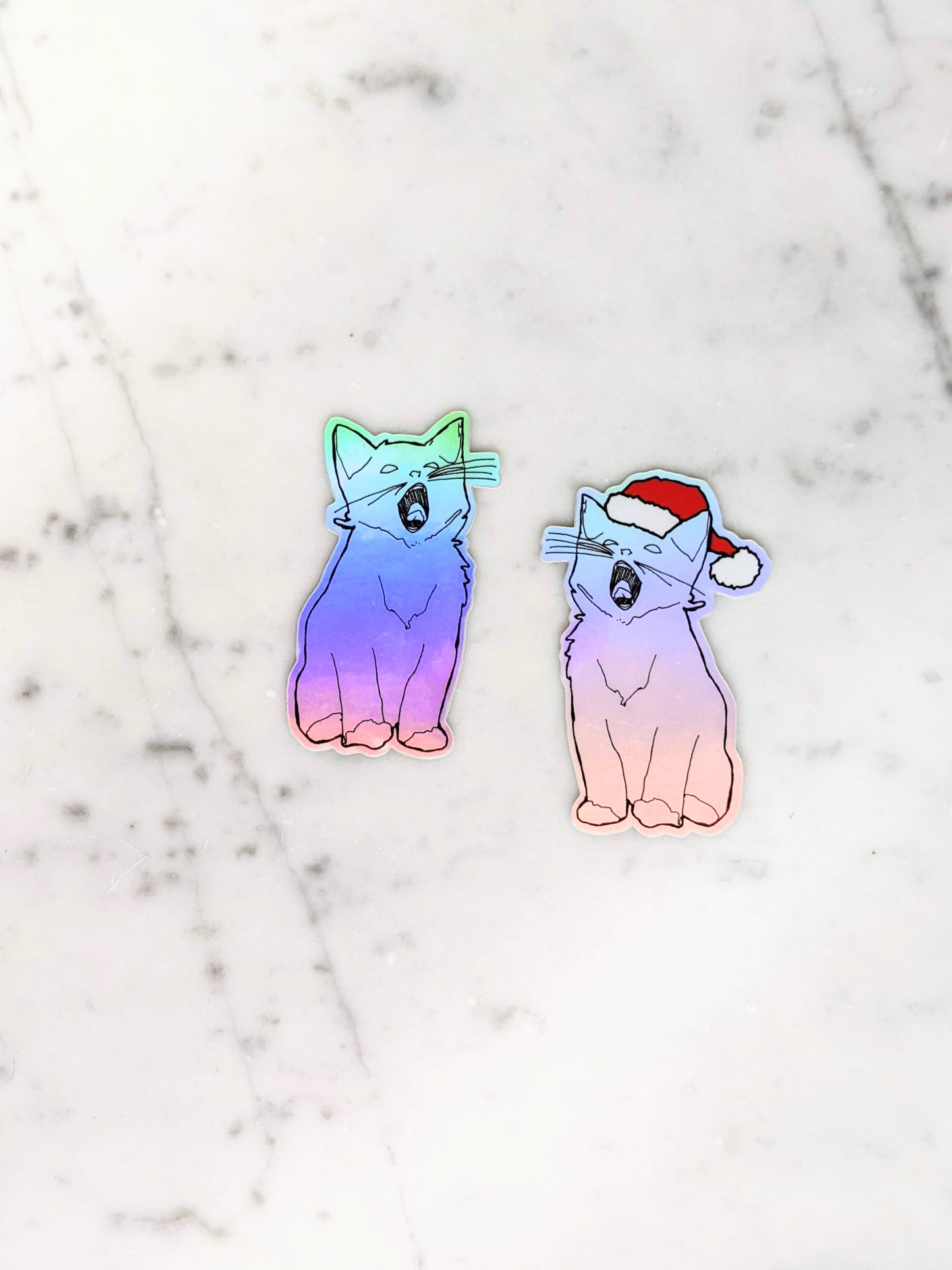 Holographic Yawning Christmas Kitten Sticker