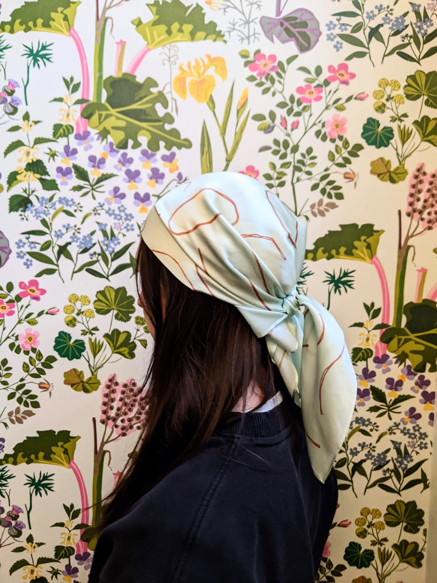 100% Silk Scarf - Pistachio & Sepia