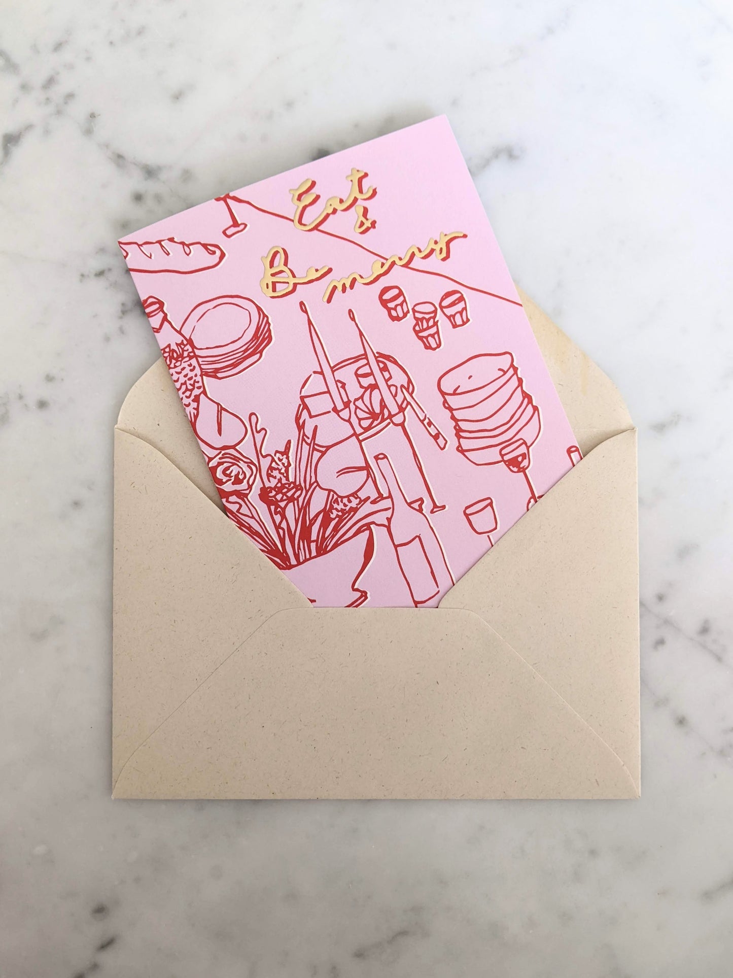 Eat & Be Merry Card - Pink