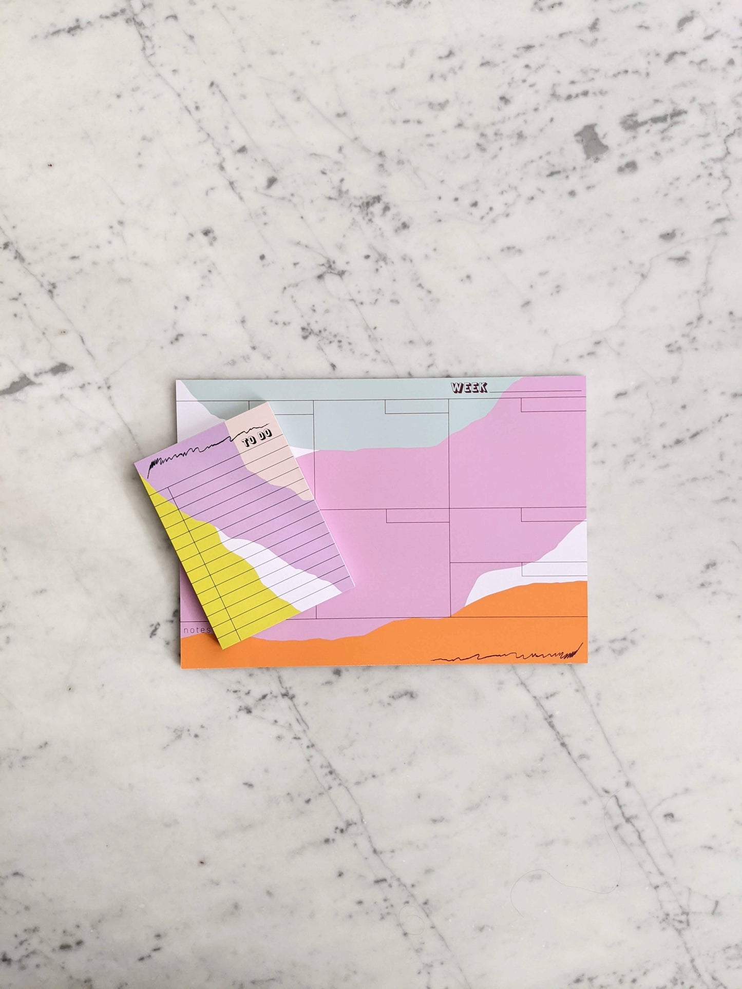 50 sheet to-do notepad in citron, lavender and dark green with weekly planner.