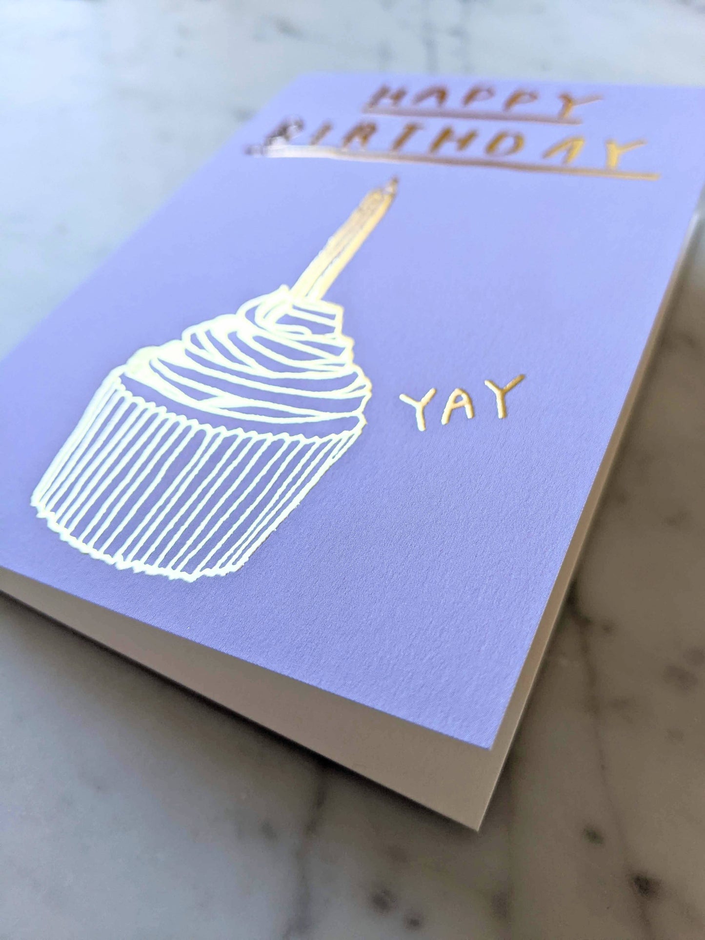 Happy Birthday Cupcake Card (Shiny Gold Foil)