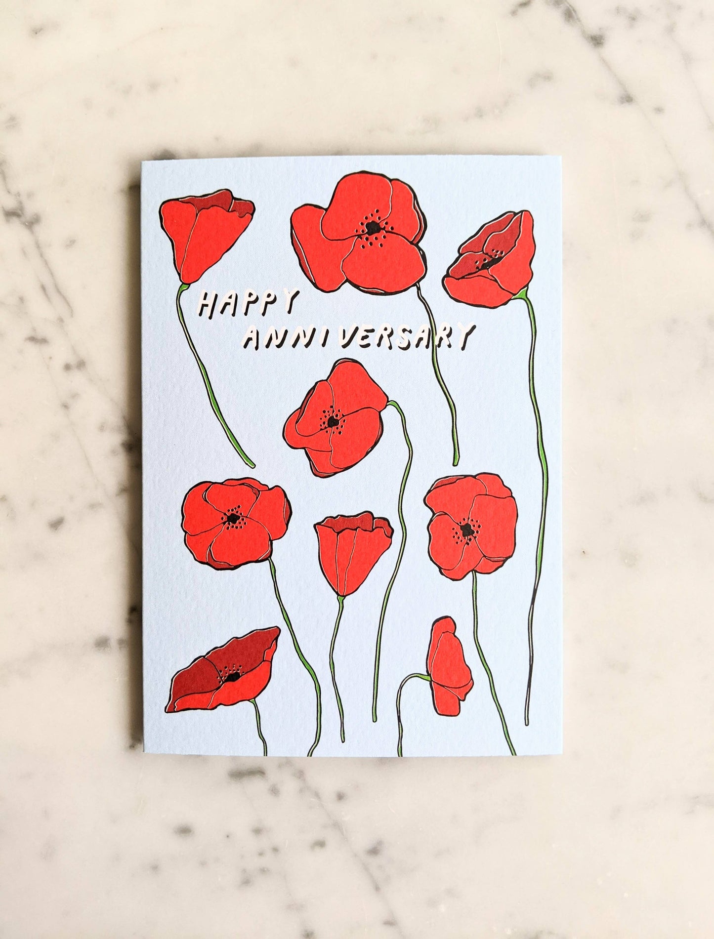 Happy Anniversary Poppies Card - Blue & Red