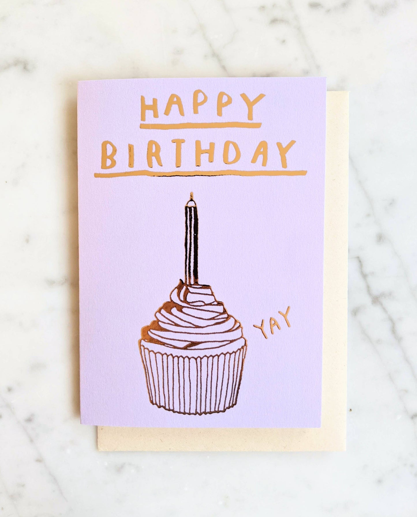 Happy Birthday Cupcake Card (Shiny Gold Foil)