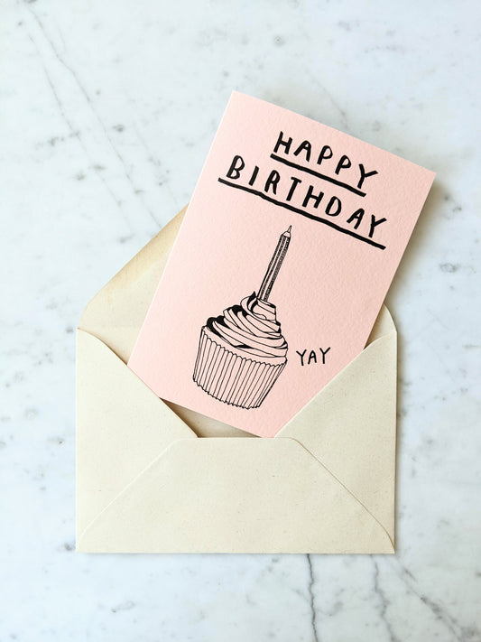 Happy Birthday Cupcake Peach Card