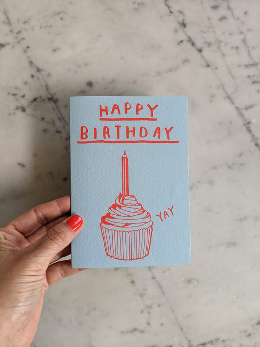 Happy Birthday Cupcake Light Blue Card