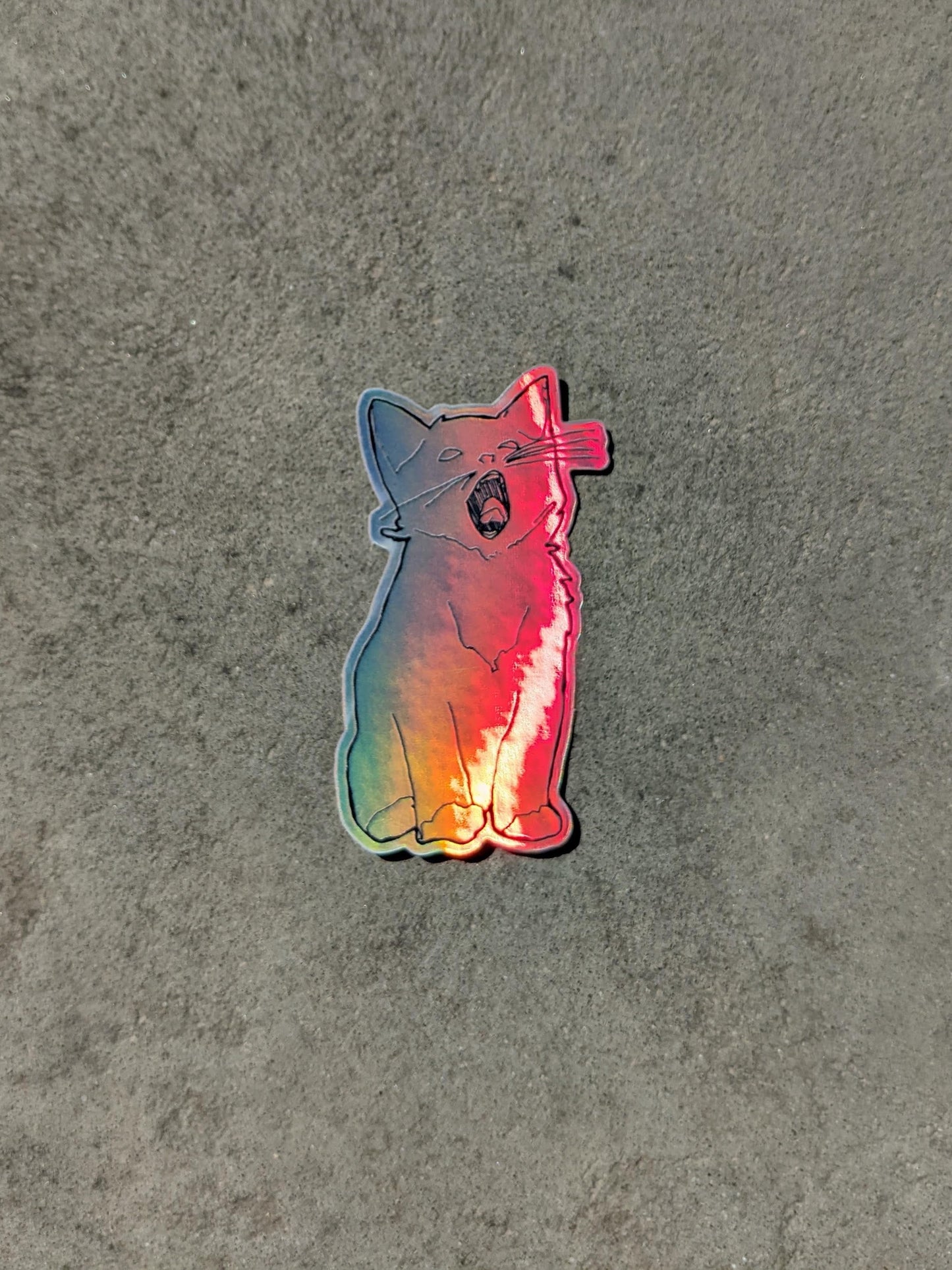 Holographic Yawning Kitten Sticker