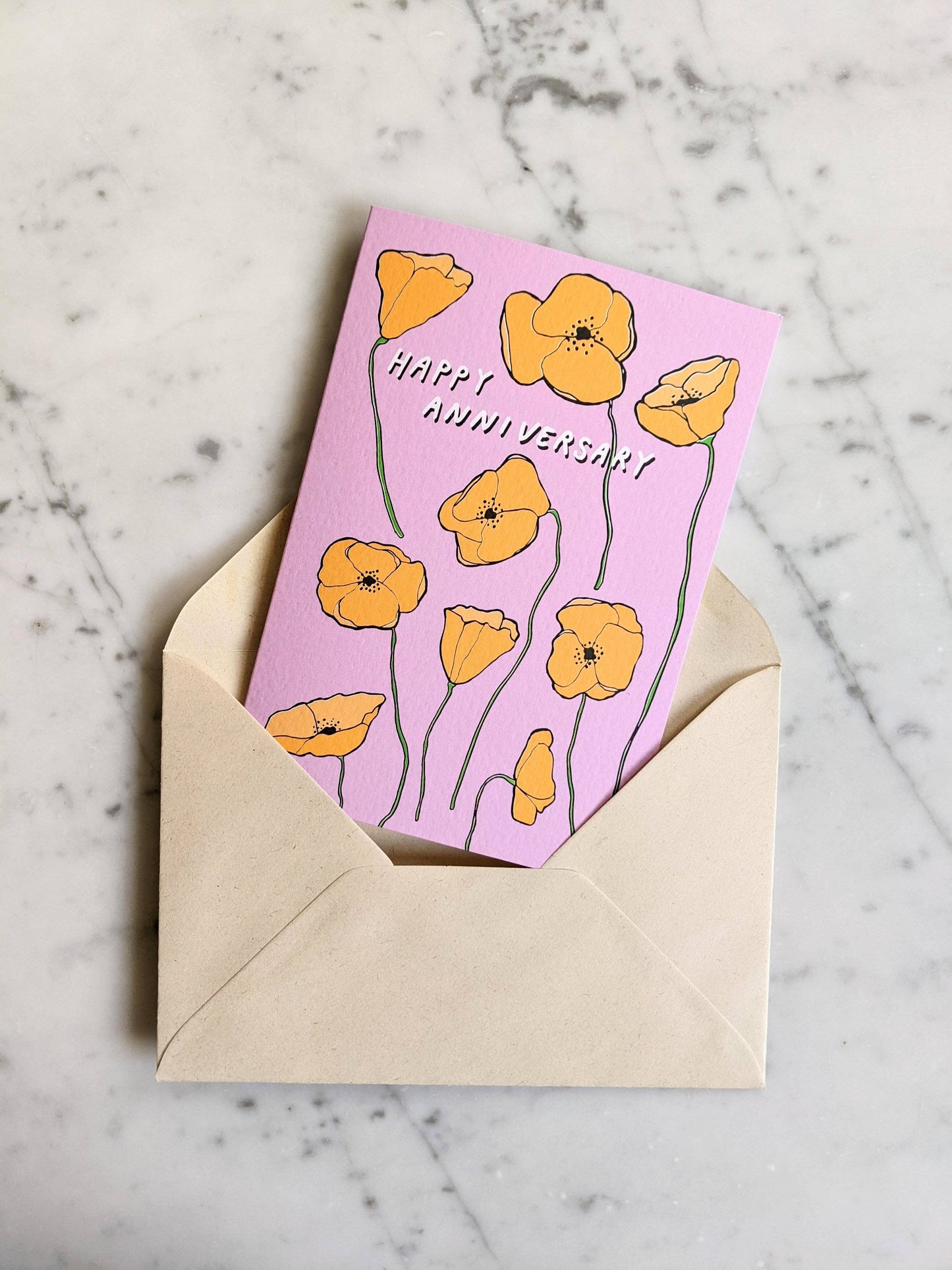 Happy Anniversary Poppies Card - Orange & Pink