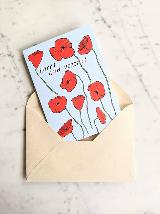 Happy Anniversary Poppies Card - Blue & Red