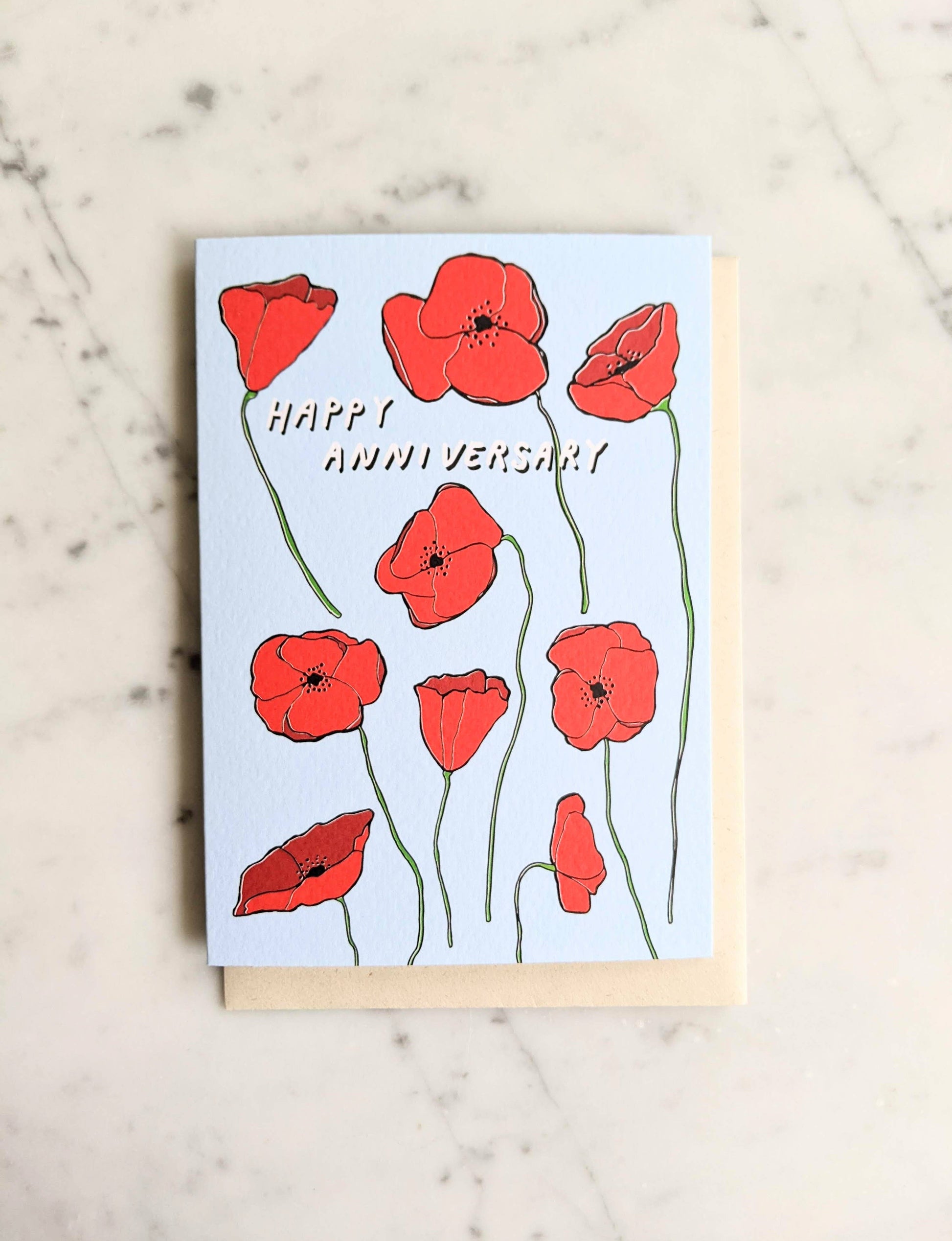 Happy Anniversary Poppies Card - Blue & Red