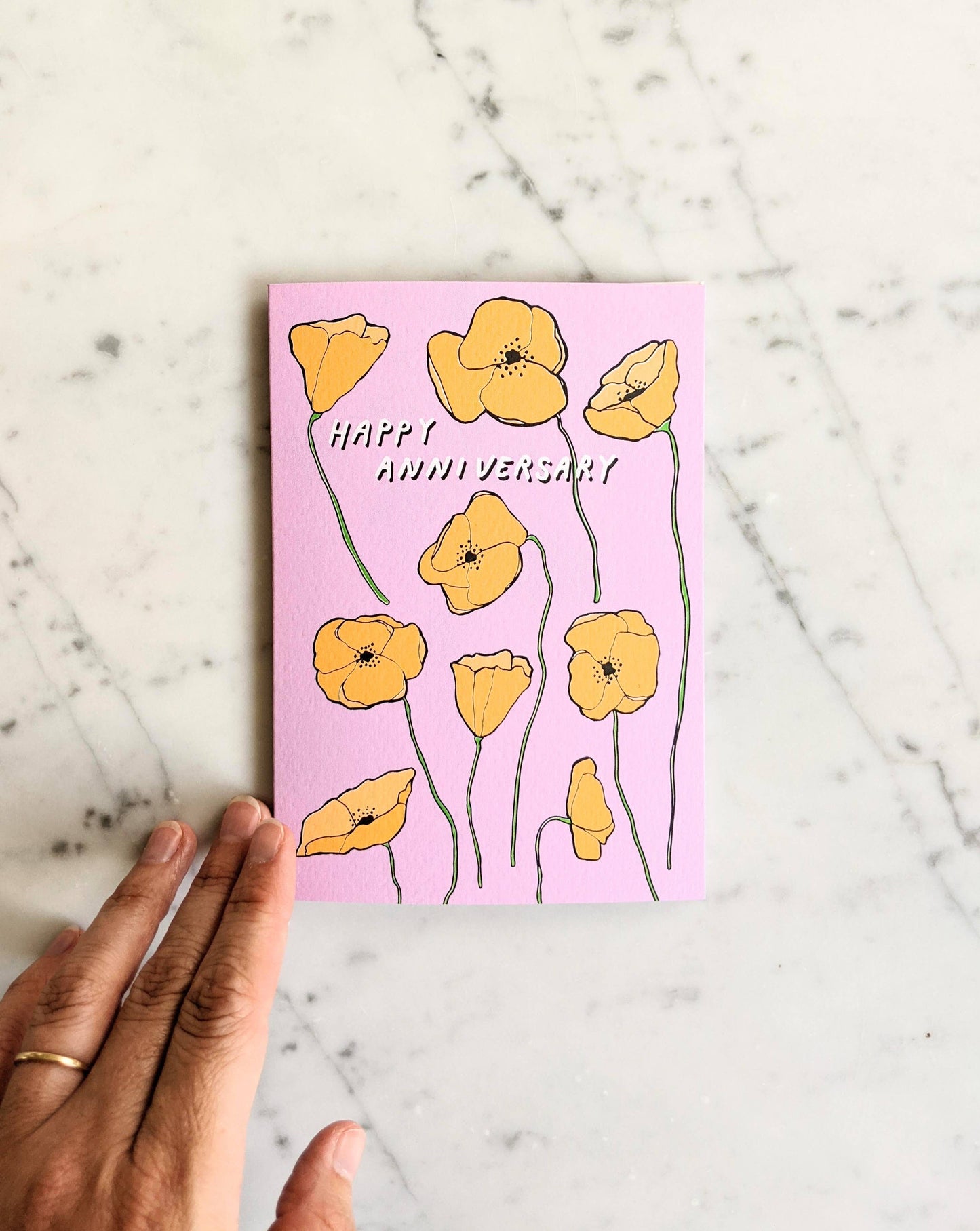 Happy Anniversary Poppies Card - Orange & Pink