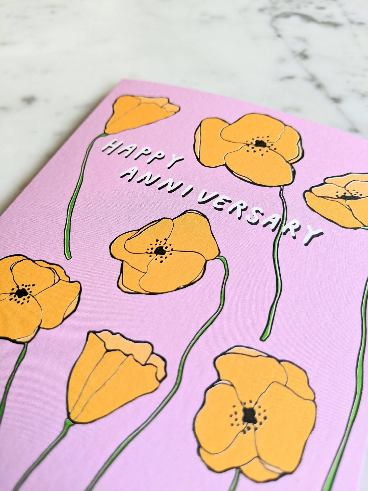 Happy Anniversary Poppies Card - Orange & Pink